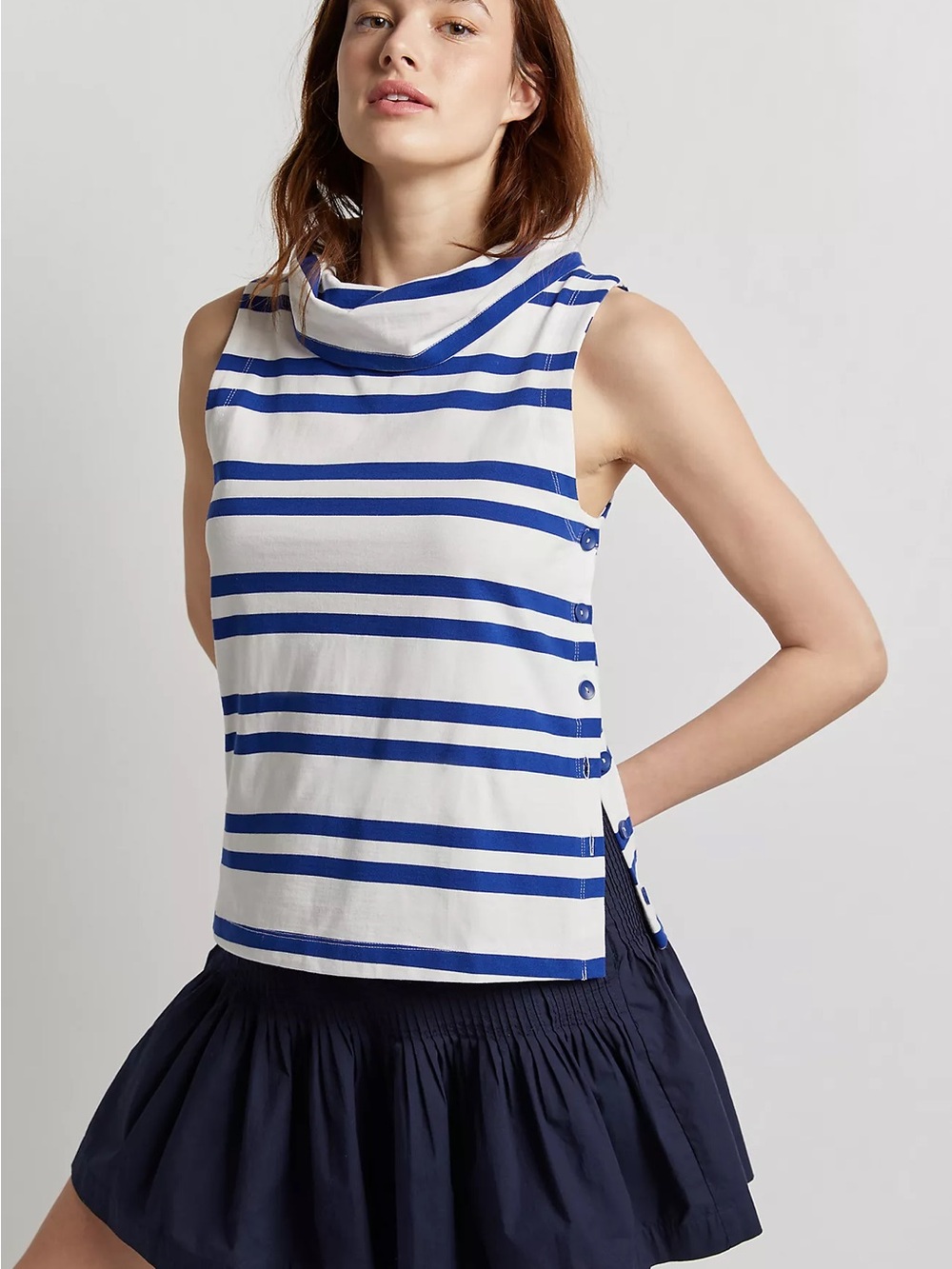 Maeve, 100% Cotton Sailor Cowl-Neck Top, Size Small